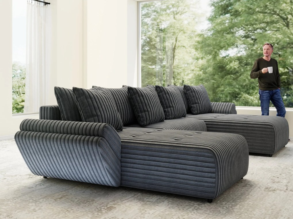 Colțar extensibil dumonde cu ladă de depozitare si sezut confortabil din spuma high-density, Berlin U Ambience Grey 380x180 cm