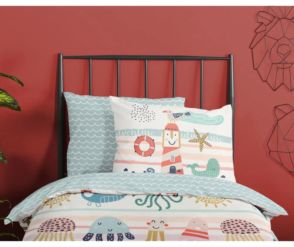 Lenjerie de pat pentru copii din bumbac pentru pat de o persoană, extinsă 140x220 cm Sea – Good Morning