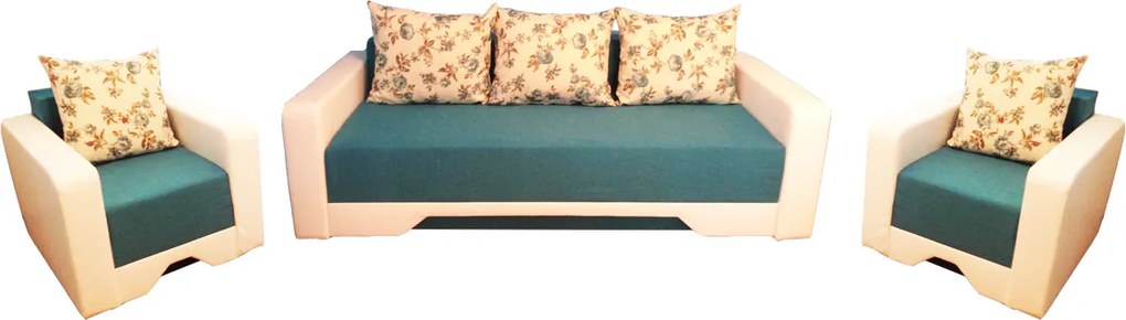 Set canapea cu 2 fotolii albastru cu alb - model MIRELA
