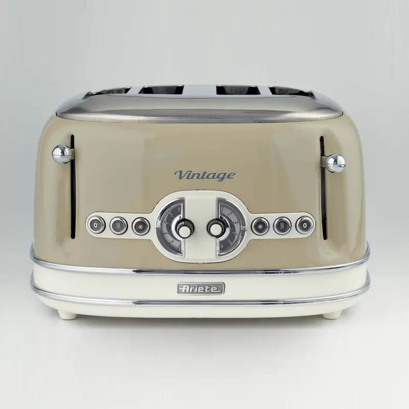 Prajitor de paine Ariete VINTAGE 0156/03, 1600W, 4 felii, 3 functii, 6 trepte, Tava firimituri detasabila, Bej