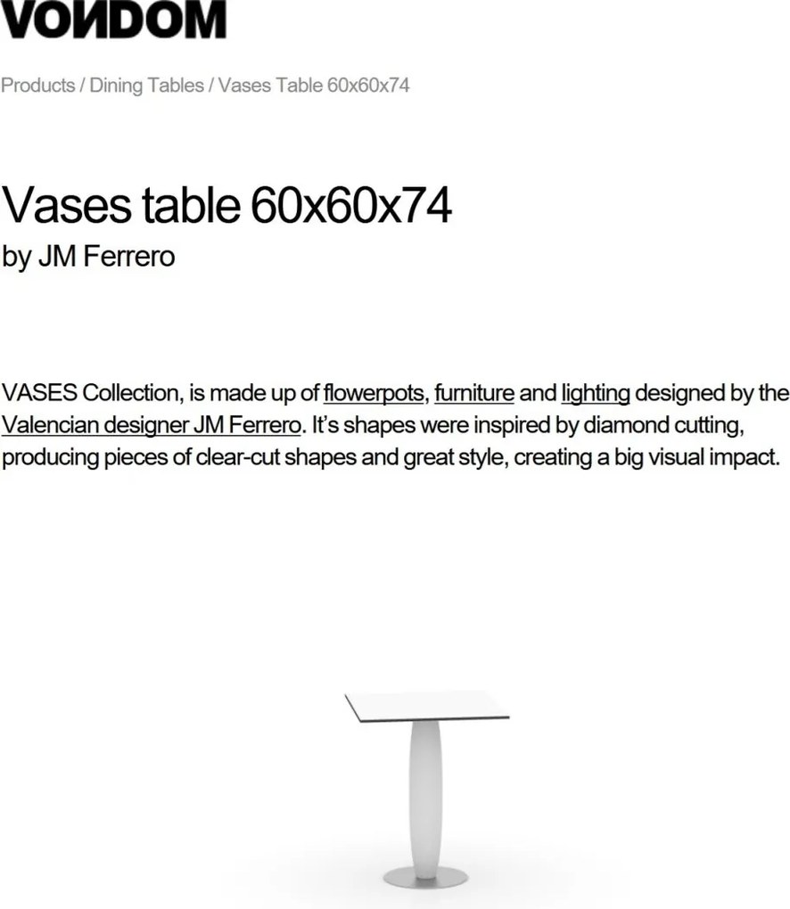 Masa de exterior / interior design modern premium VASES 60x60cm