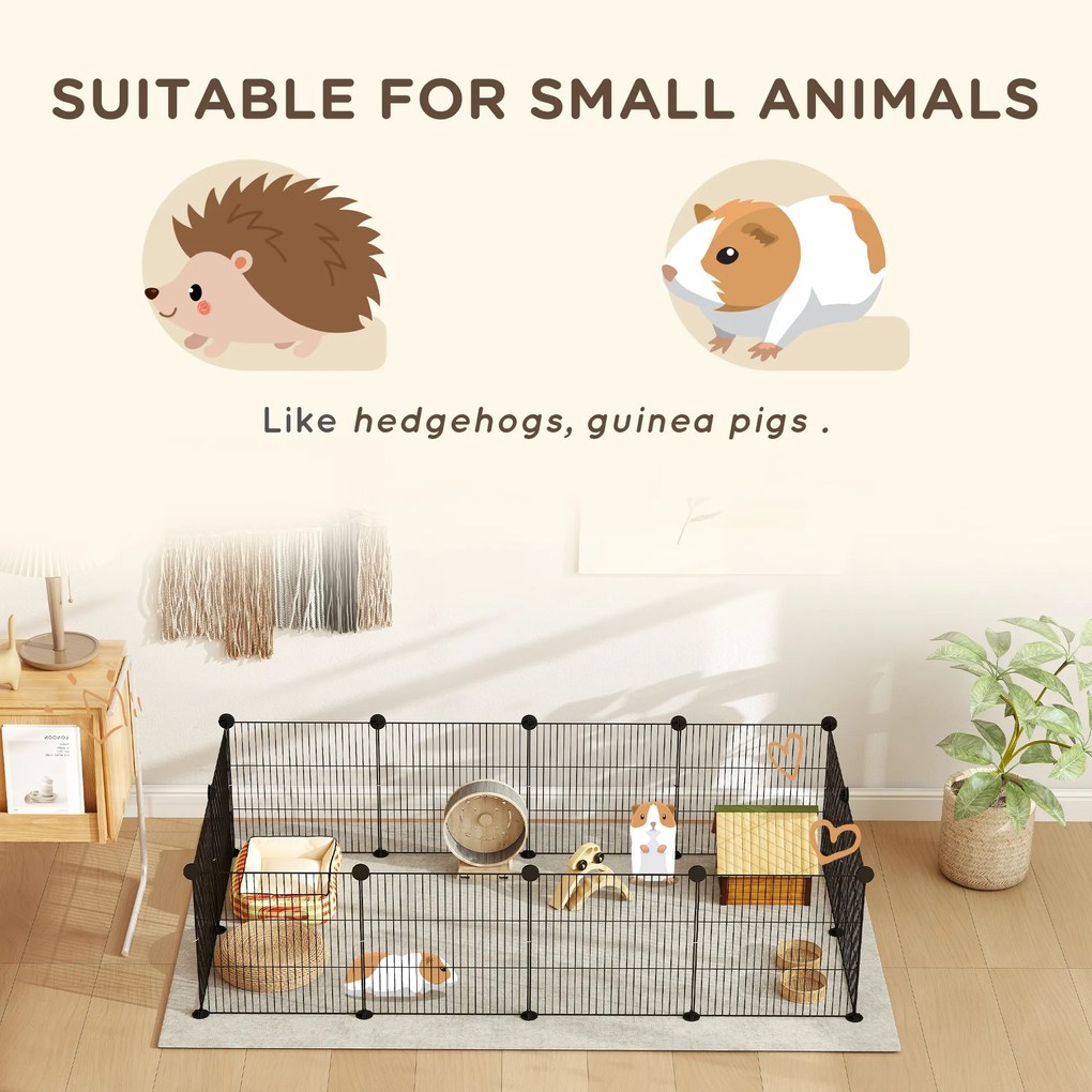 PawHut Țarc Modular pentru Animale de Companie de Talie Mică cu Panouri și Accesorii, 140x70x35 cm, Negru | Aosom Romania