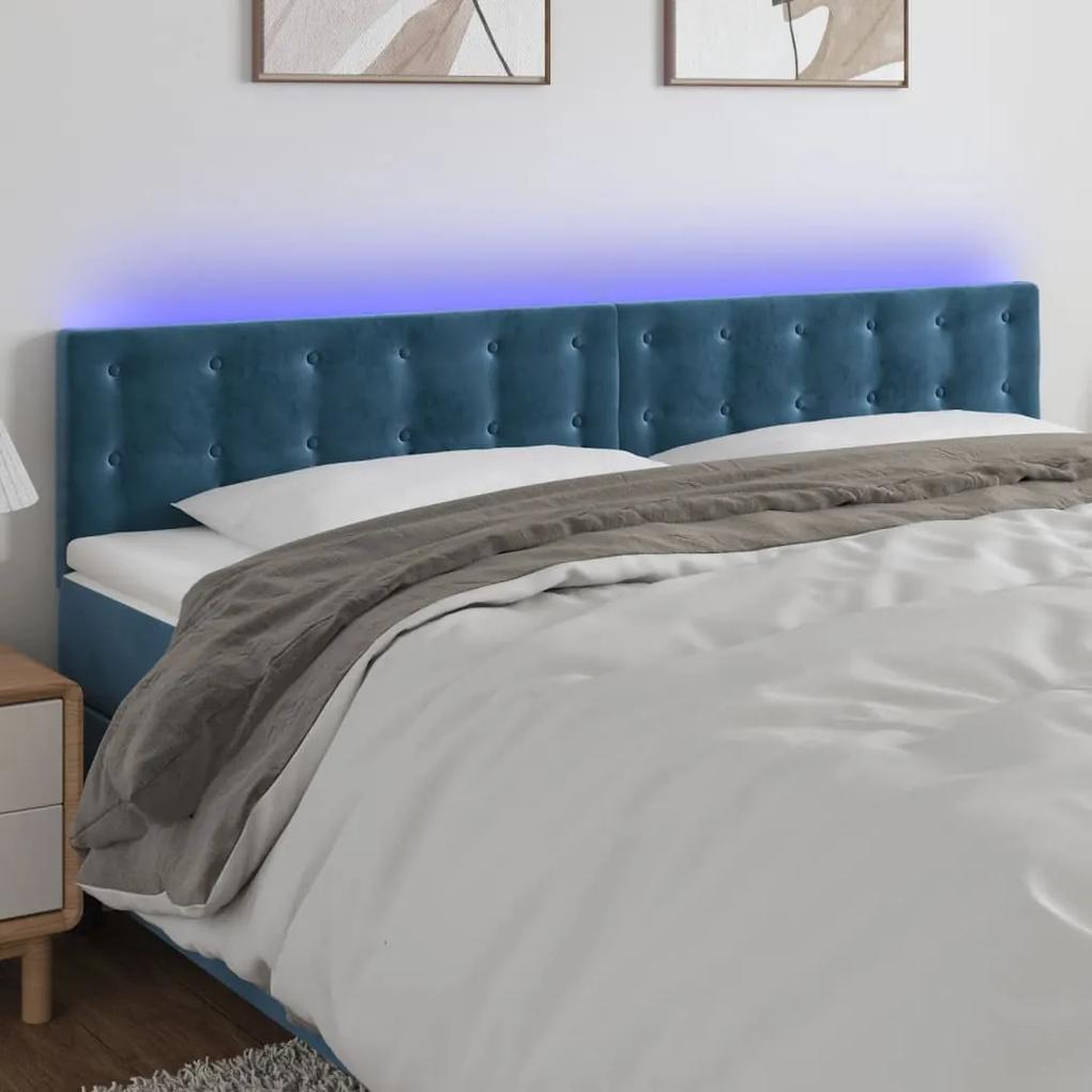 3122110 vidaXL Tăblie de pat cu LED, albastru închis, 180x5x78/88 cm, catifea