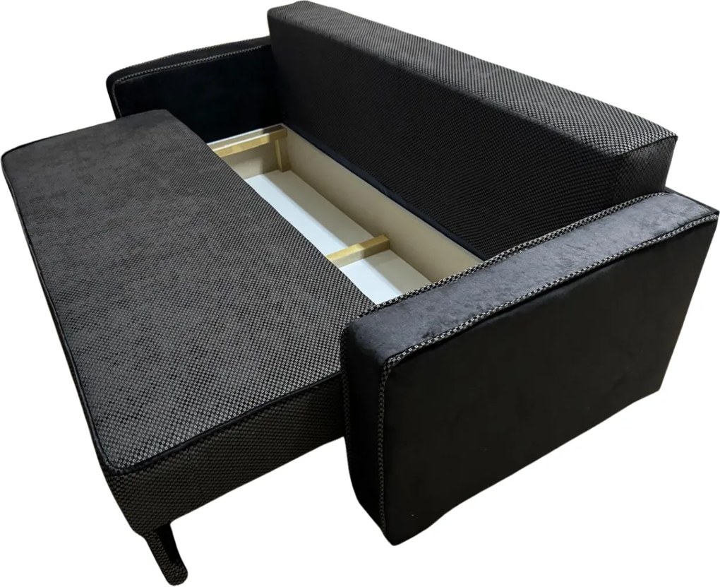 Canapea LARISA extensibila, 3 locuri, lada de depozitare, stofa negru, 220x95x85 Negru, Stofa