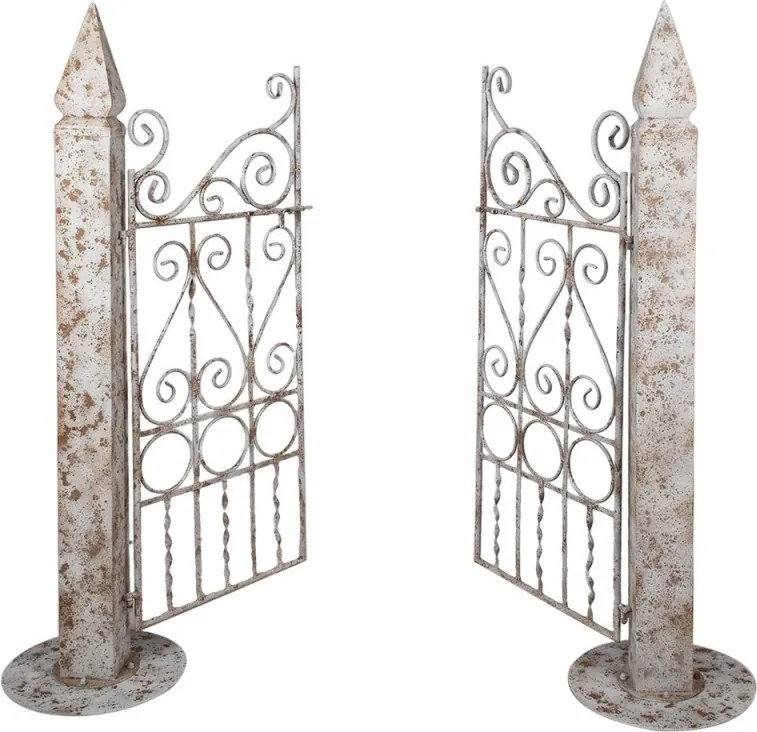 Poarta decorativa de gradina, alb, din metal, aspect vintage,
