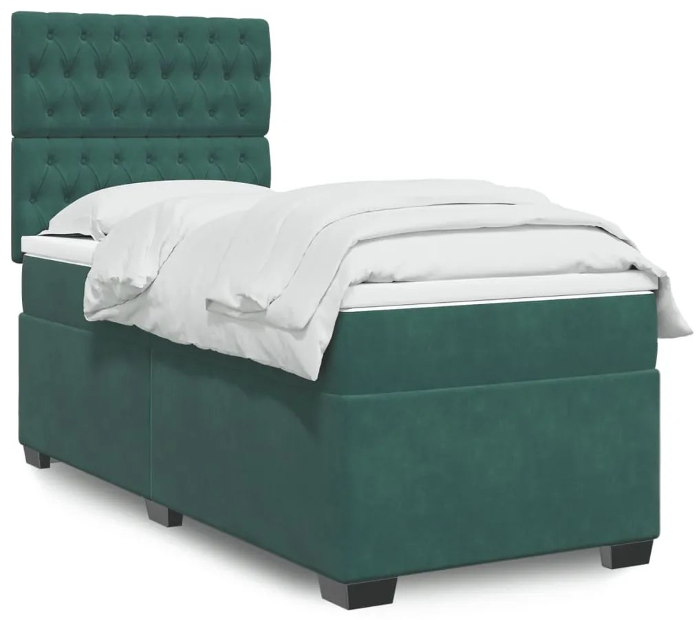 3290843 vidaXL Pat box spring cu saltea, verde închis, 100x200 cm, catifea