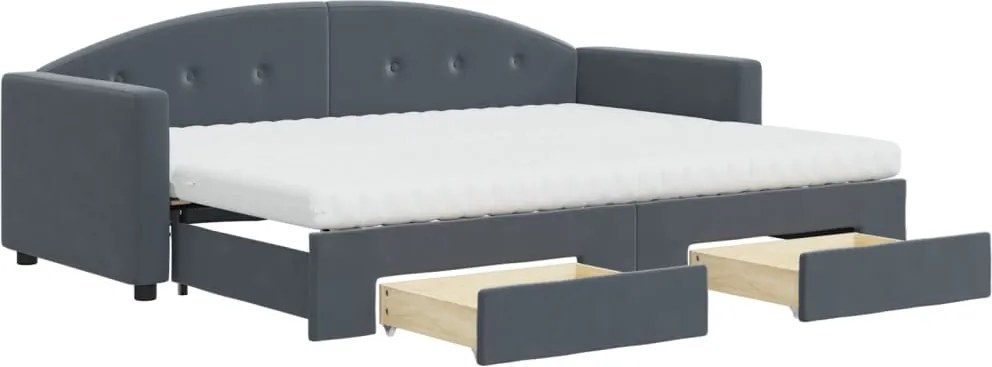 vidaXL Pat de zi cu extensie și sertare gri închis 80x200 cm catifea