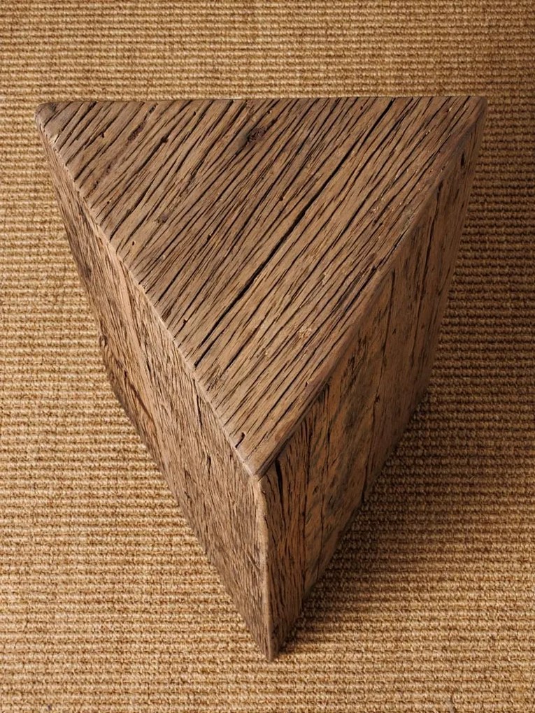 Set 2 măsuțe laterale triunghiulare din lemn reciclat, natur, cu aspect rustic, 60 x 34 x 35 cm, „Triangle”