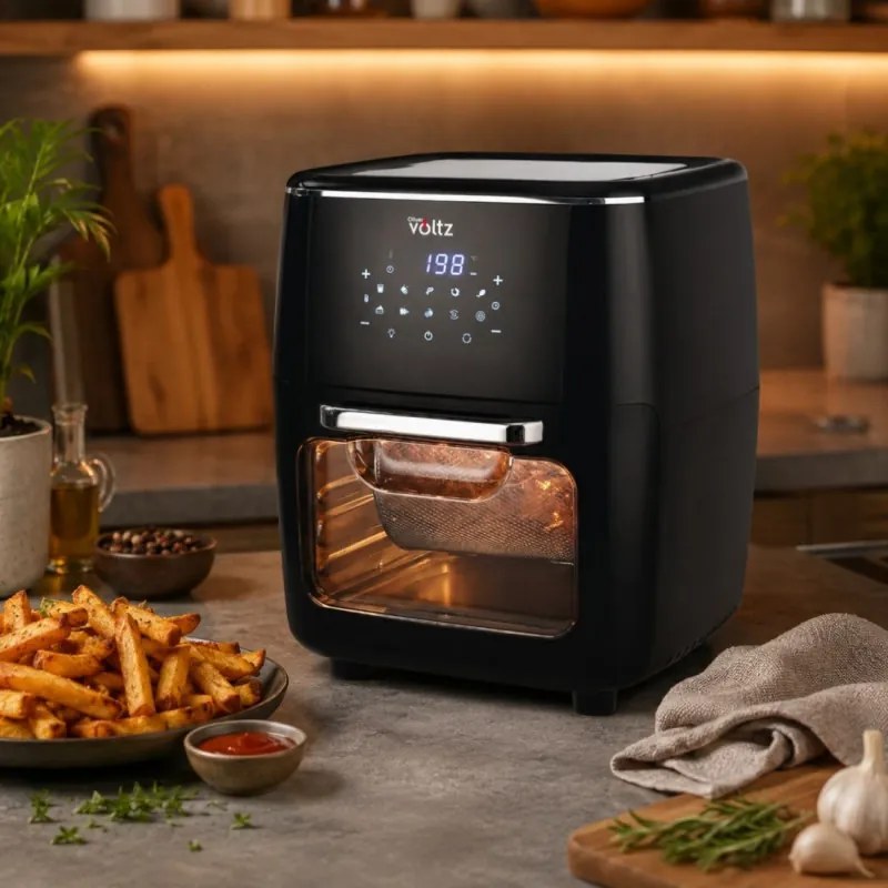 Friteuza-cuptor cu aer cald Oliver Voltz OV51980AO, 1700 W, 13 l, 10 programe, 65-200 °C, Frigarui rotative si cos, Ecran tactil, Functie de dospire, Negru