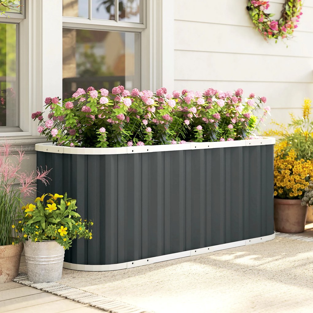 Outsunny Pat înălțat metalic 136 x 53 x 61 cm, adânc, pentru grădină, cu margini de protecție, etichete pentru plante, mănuși, fund deschis | Aosom Romania