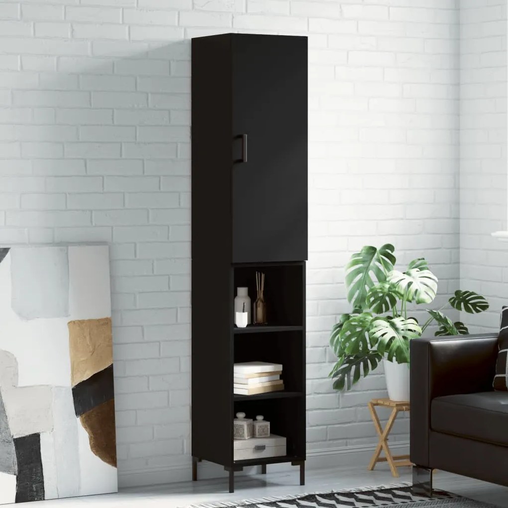 vidaXL Dulap înalt, negru, 34,5x34x180 cm, lemn prelucrat