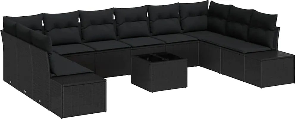 vidaXL Set de canapele pentru grădină cu pernă 11 pcs Negru poliratan