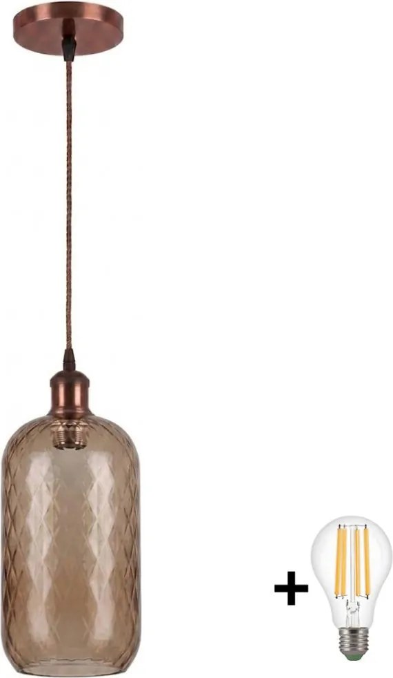 Brilagi - Pendul LED pe cablu R GLASS 1xE27/60W/230V Ø 14 cm cupru/maro fumuriu