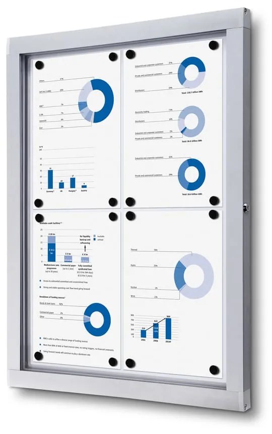 Vitrina informații interioare 4 x A4 - spate din tablă, aluminiu