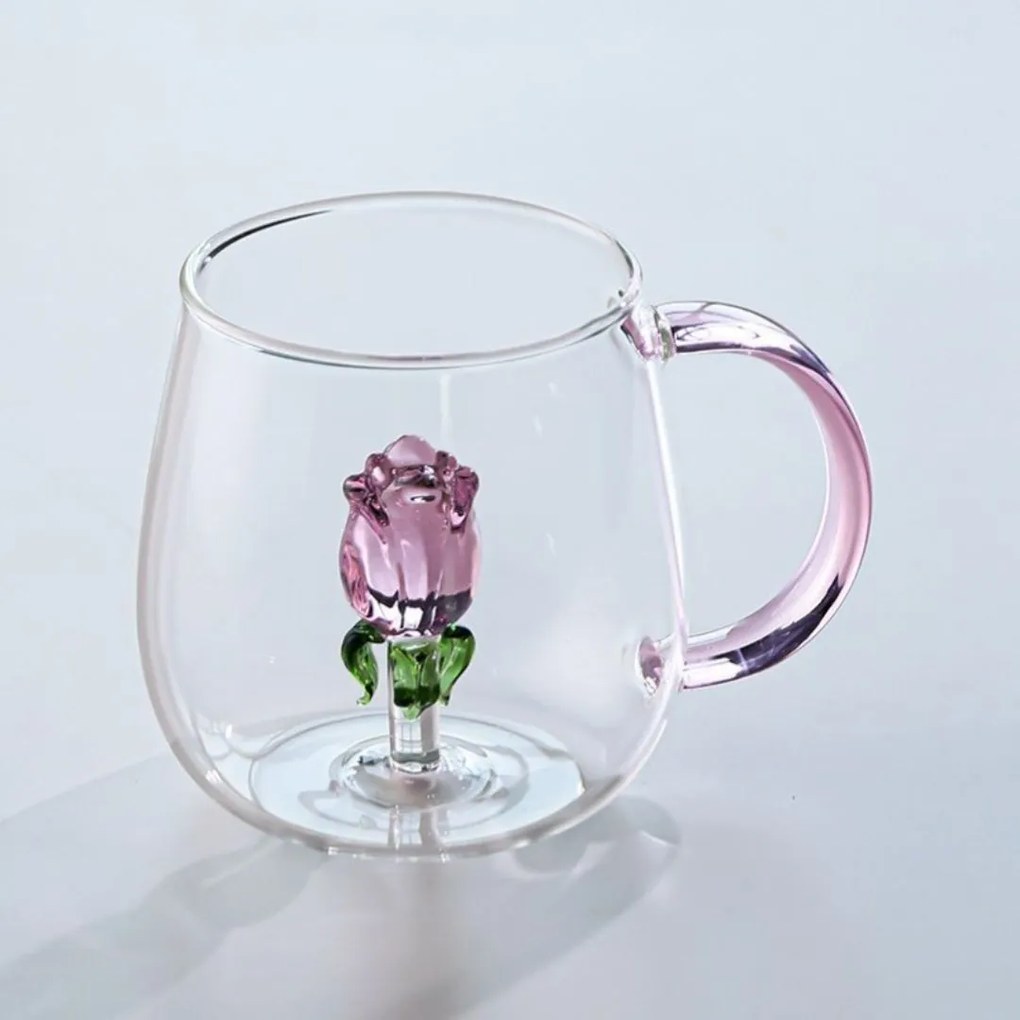 Cană cu lalea de sticlă în interior, pereți dubli, sticlă borosilicată, 400 ml, SZK129