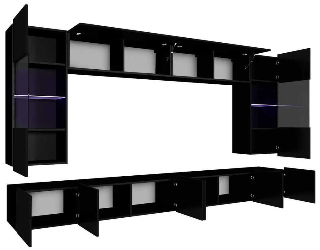 Mobilier living Brolani I (Negru + lucios Negru + Alb + lucios Alb) (cu iluminat LED albastru). 1104540