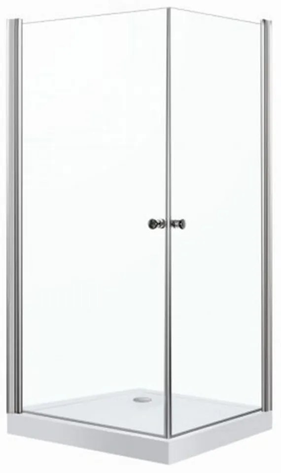 Cabină de duș pătrată MADRID90 COMPLETĂ cu ușă batantă, cu cădiță de duș din acril armat, dimensiuni 90x90x198 cm