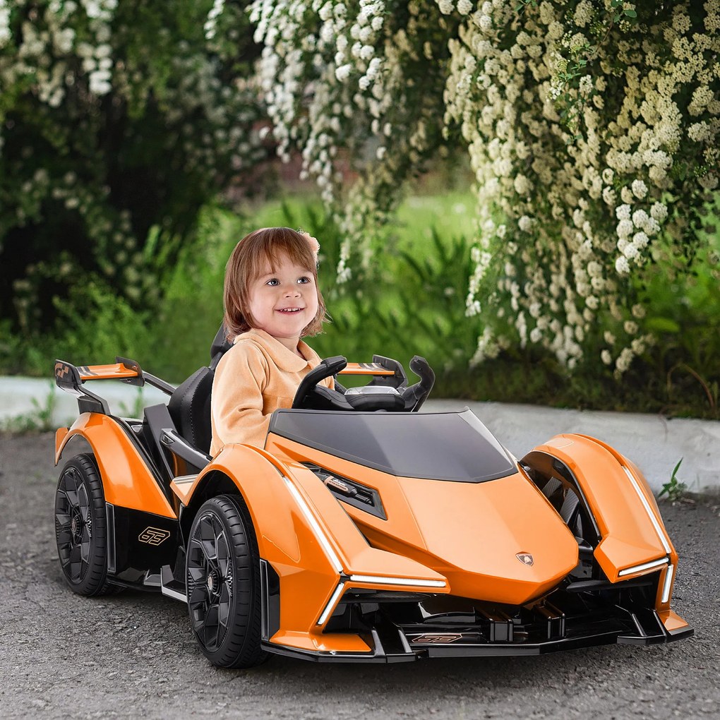 HOMCOM Mașinuță Electrică pentru Copii, Automobil cu Telecomandă, Faruri LED și Muzică, Varsta 3+ Ani, 117x66x50 cm, Portocaliu | Aosom Romania