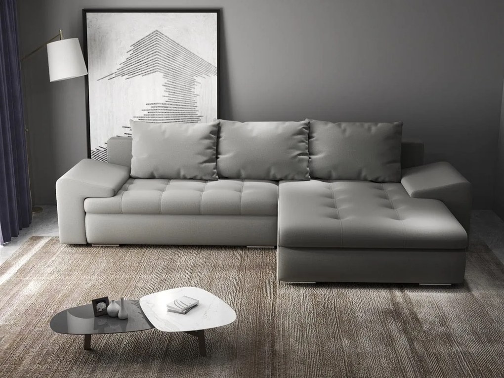 Colțar extensibil dumonde cu ladă de depozitare si sezut confortabil din spuma high-density, Leonardo Royal Gri 260x185 cm II