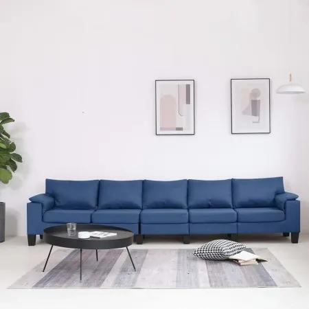 Canapea 5 locuri material textil-Albastru