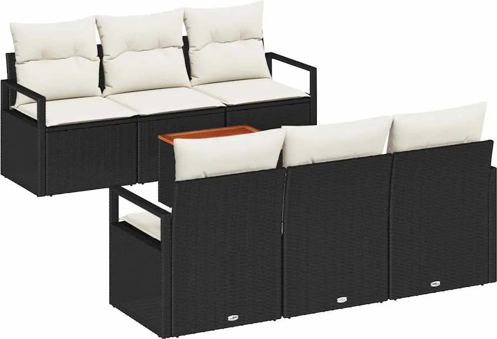 vidaXL Set de canapele pentru grădină 7 pcs Negru și Crem poliratan