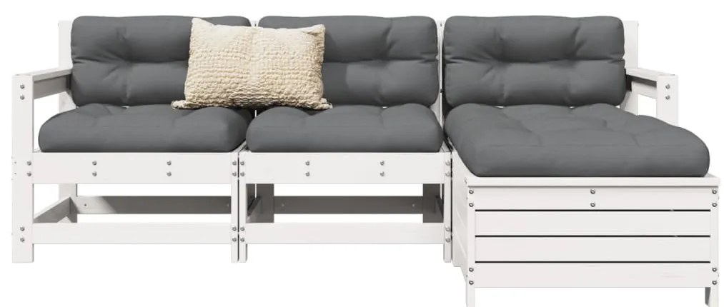 vidaXL Set canapea de grădină, 4 piese, alb, lemn masiv pin