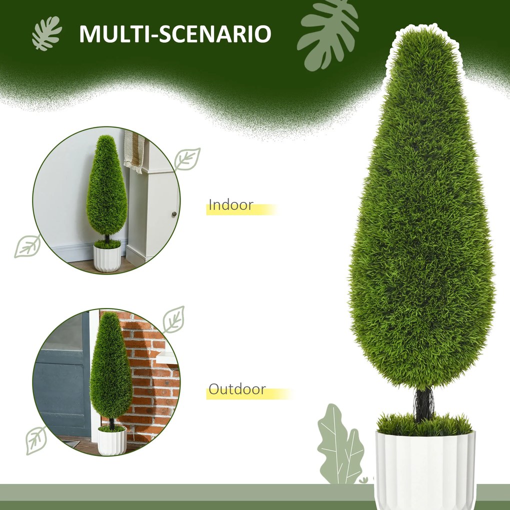 Set 2 Plante Artificiale cu Ghiveci de Ø12x16 cm, Muschi si Ciment, Plante Artificiale de 90cm din PE si Plastic, Verde-Alb HOMCOM | Aosom Romania