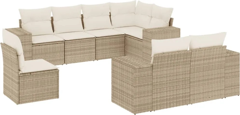 vidaXL Set canapele de grădină, 8 piese, cu perne, bej, poliratan
