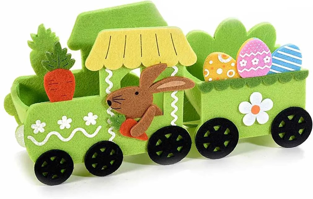 Trenulet decor Iepuras textil verde 28 cm x 8 cm x 14 h