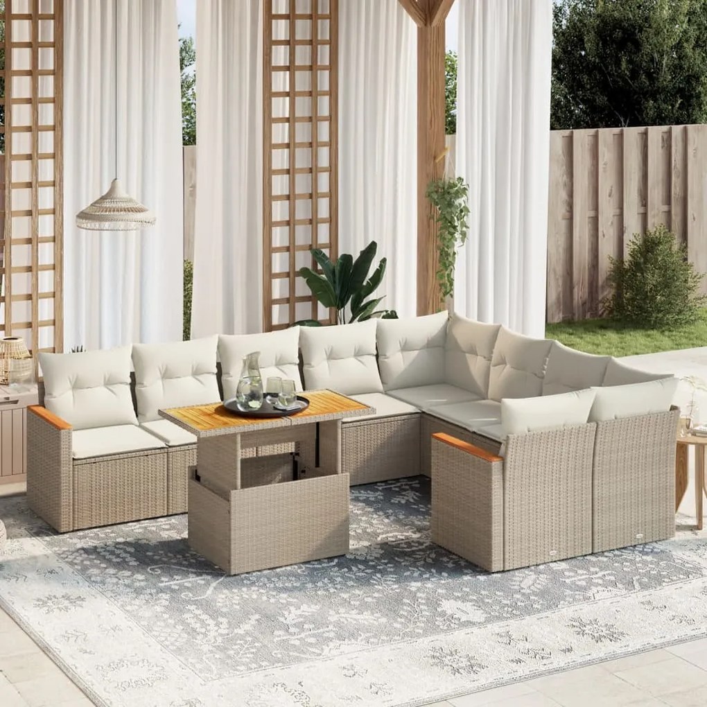 vidaXL Set canapele de grădină cu perne, 10 piese, bej, poliratan