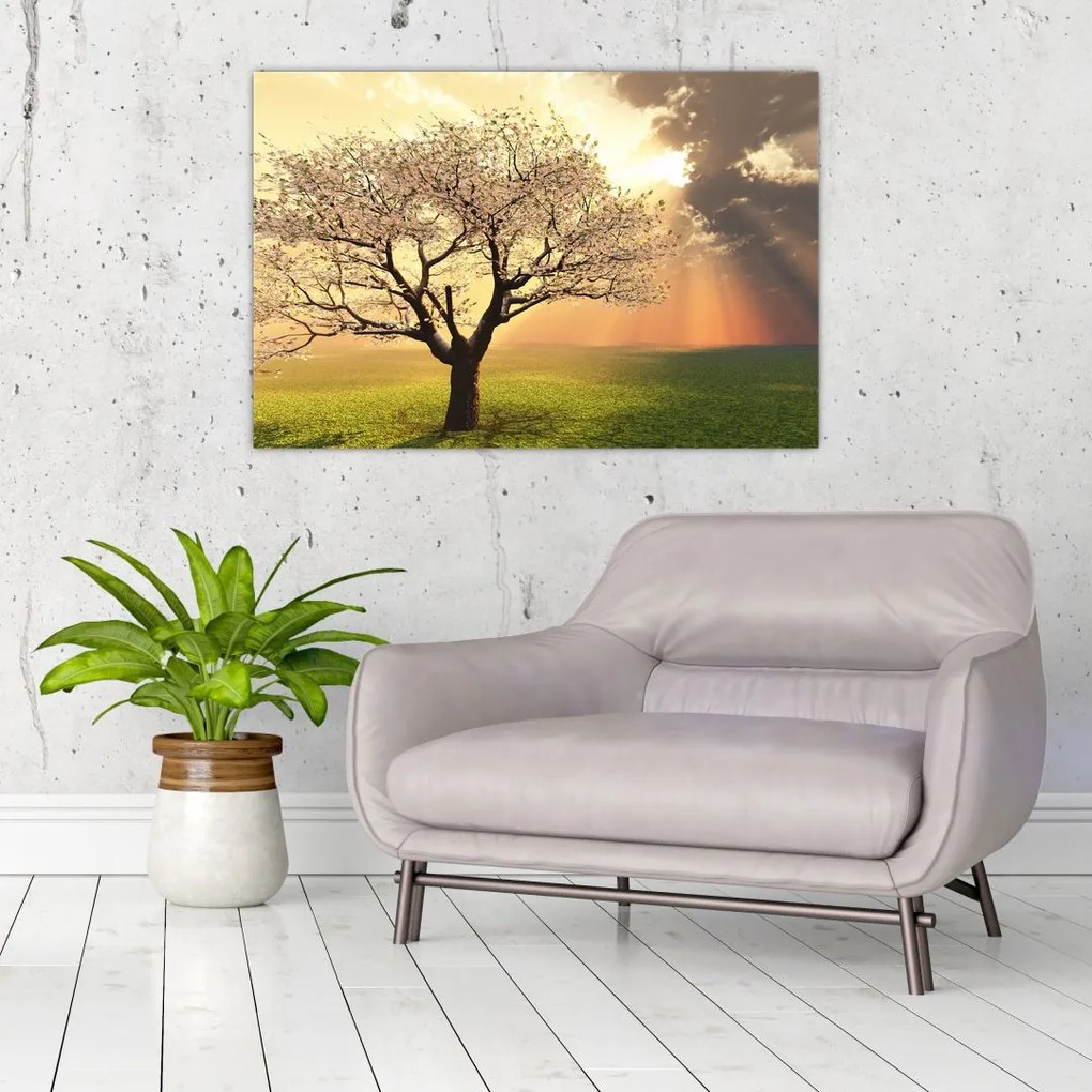 Tablou cu copac pe luncă (90x60 cm)