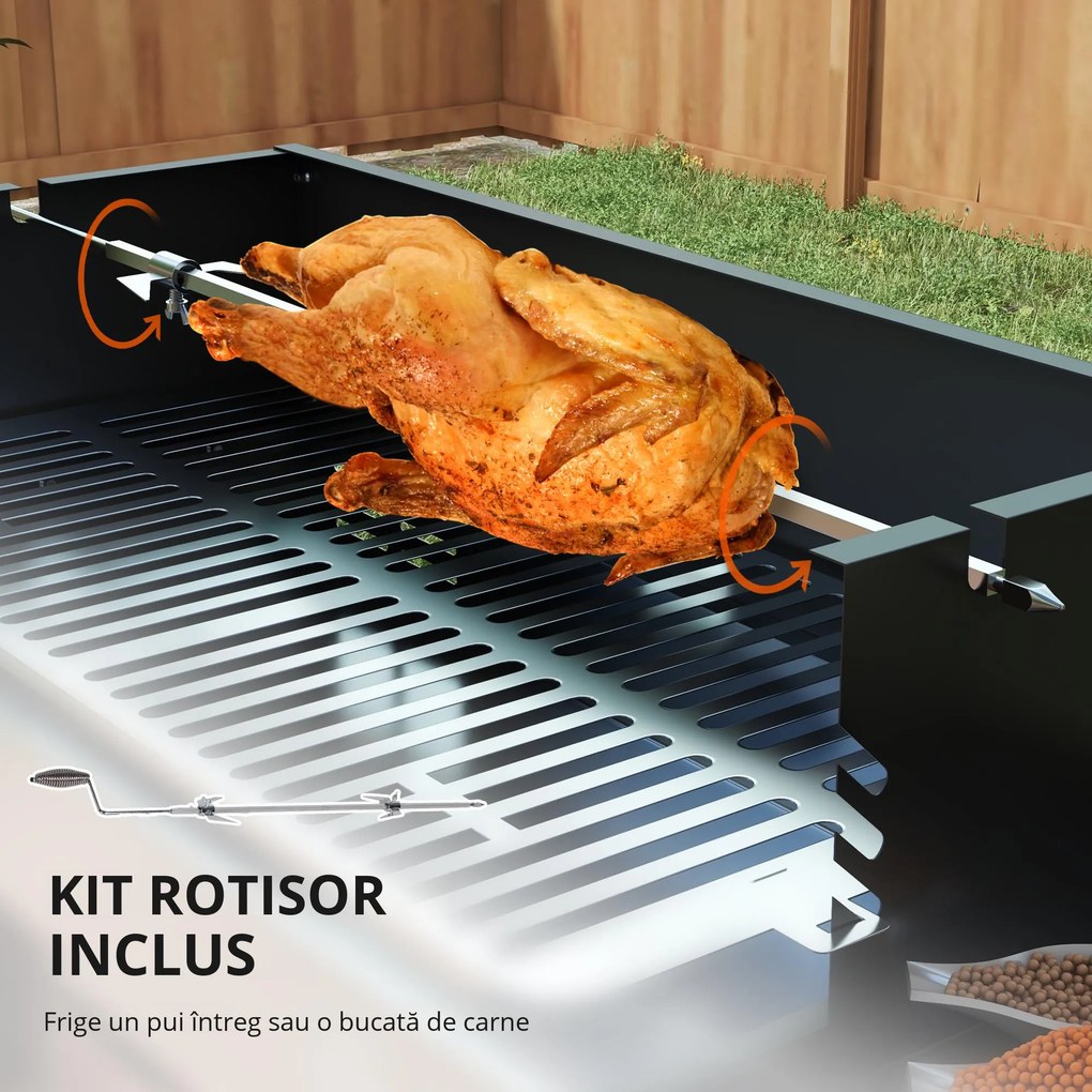 Outsunny BBQ Rotisserie Grill Charcoal Split Roaster for Chicken Turkey 3-Level Grill Grate, Storage Shelves, Stainless Steel | Aosom Romania