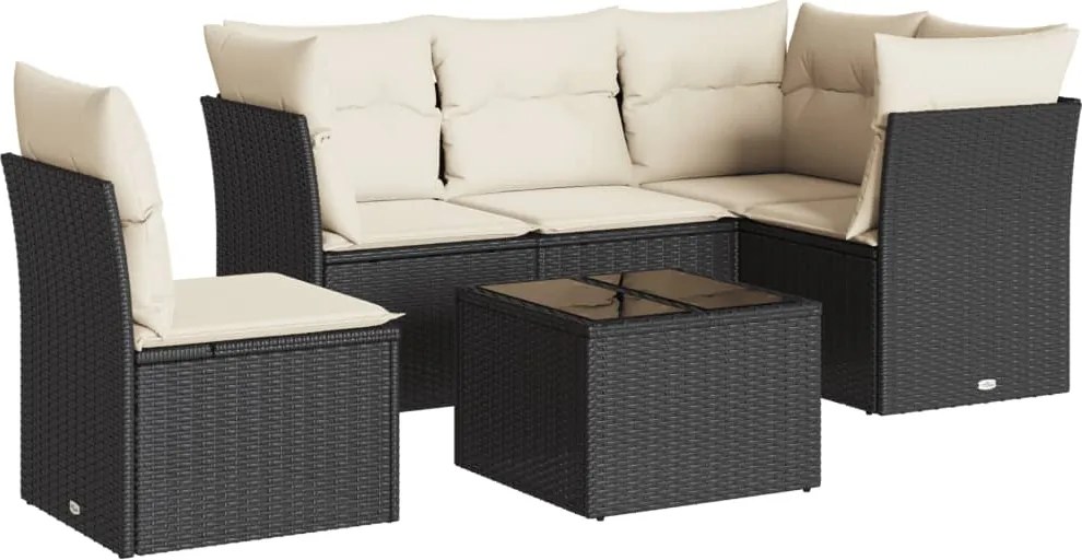 vidaXL Set mobilier de grădină cu perne, 6 piese, negru, poliratan