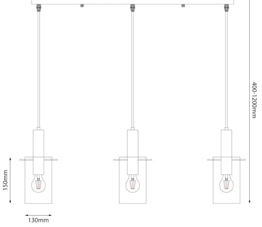Lustră pe cablu ARCADIA 3xE27/60W/230V negru/fumuriu