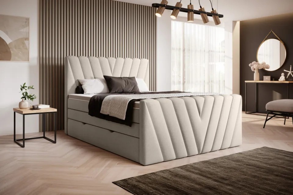 Pat tapitat, boxspring, cu spatiu pentru depozitare, 140x200 cm, Candice 2, Eltap (Culoare: Bej - Nube 20)