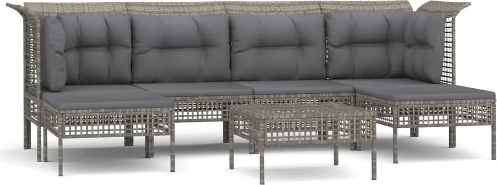 vidaXL Set mobilier de grădină cu perne, 7 piese, gri, poliratan