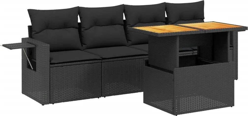 vidaXL Set mobilier de grădină cu perne, 5 piese, negru, poliratan