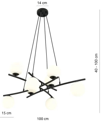 Lustră pe cablu ESSA 8xE14/10W/230V negru/alb