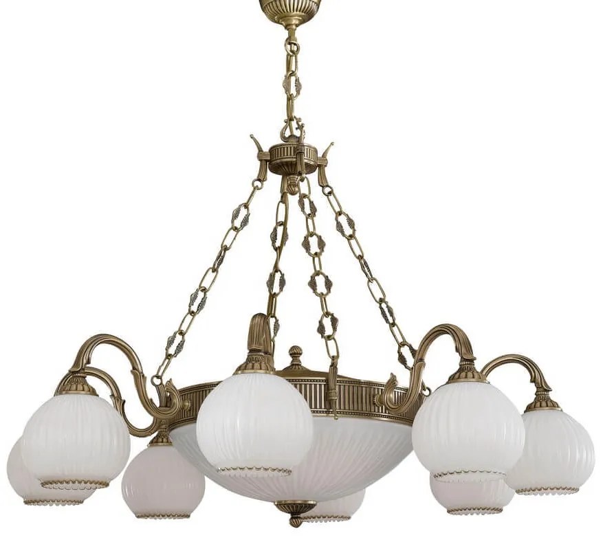 Candelabru cu 8 brate clasic design italian din alama, sticla 9200 RA-L. 9200/8+3
