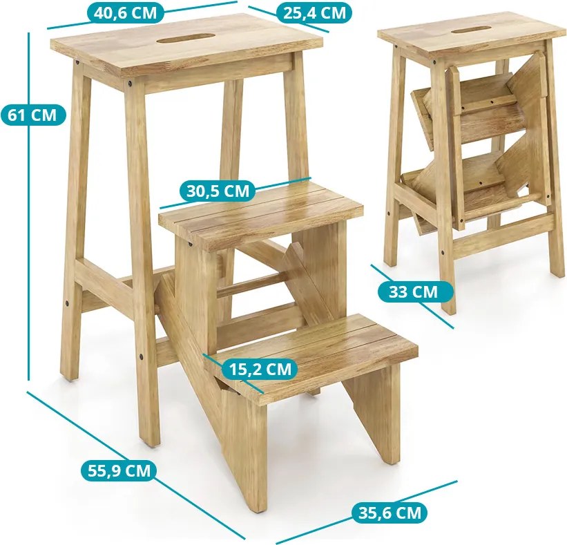 Scăunel pliabil cu 3 trepte, natur