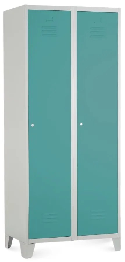 Dulap metalic, 80 x 50 x 190 cm, picioare fixe, încuietoare cilindrică, verde - ral 6033