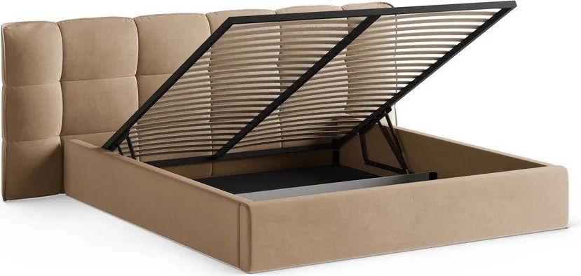 Pat matrimonial grej tapițat cu spațiu de depozitare cu somieră 200x200 cm Eric – Micadoni