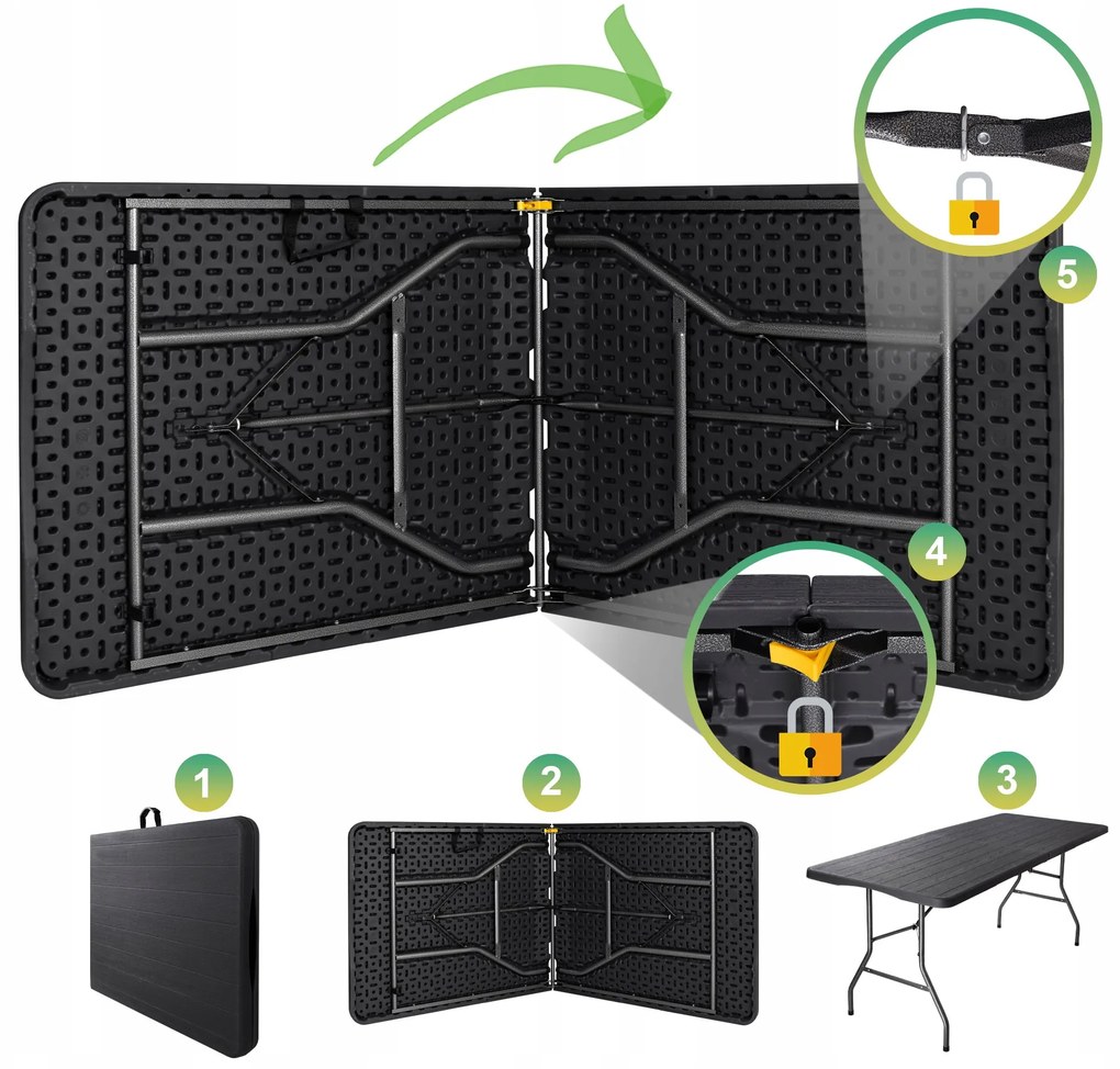 JAKS Set pliabil pentru bere 180 cm negru