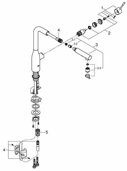 Baterie bucatarie cu dus extractabil Grohe Essence inalta crom lucios