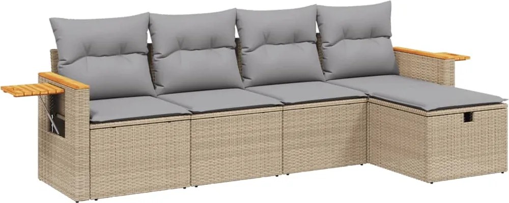 vidaXL Set canapele de grădină, 5 piese, cu perne, bej, poliratan