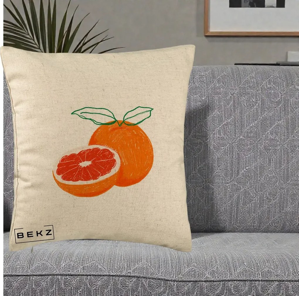 Perna Decorativa Grepfrut Citrus, 40x40 cm, Bej, Husa Detasabila, Perna Inclusa, BEKZ®