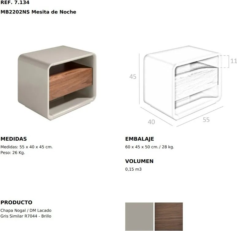 Masuta, Noptiera furnir din lemn de nuc si MDF lacuit, Anna