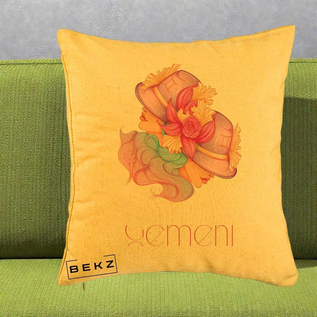 Perna Personalizata Zodie Gemeni, 40x40 cm, Galben, Husa Detasabila, Perna Inclusa, BEKZ®