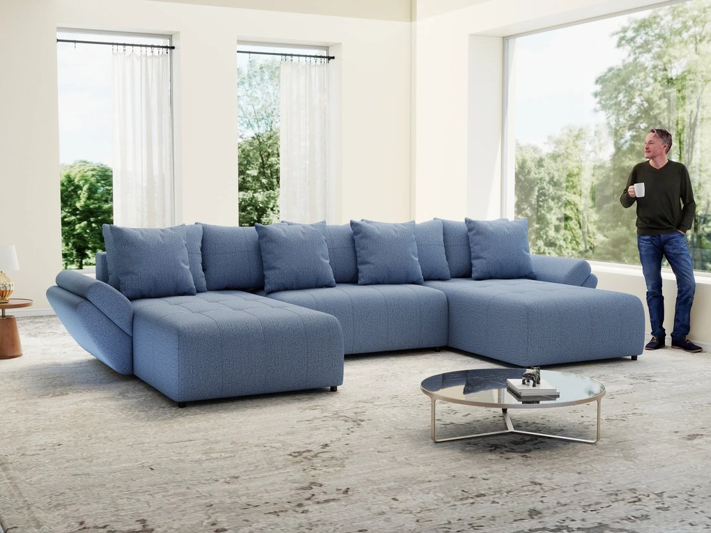 Colțar extensibil dumonde cu ladă de depozitare si sezut confortabil din spuma high-density, Berlin U Enjoy Blue 380x180 cm