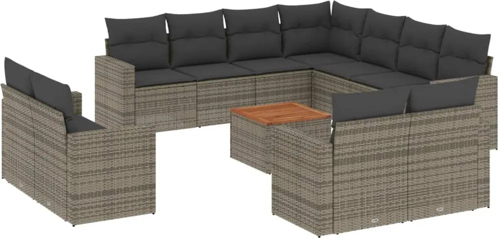 vidaXL Set canapea de grădină cu perne, 12 piese, gri, poliratan